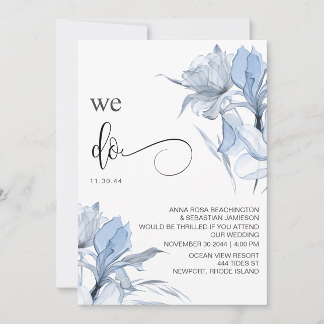 Invitation *~* Dusty Rose Blue Floral RSVP - QR AR15 MARIAGE (Devant)