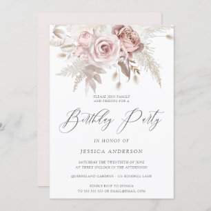 Invitation Dusty Rose Blush Boho Ivory Floral fête d'annivers