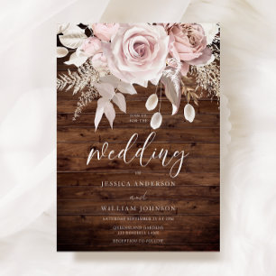 Invitation Dusty Rose & Blush Floral Rustic Mariage