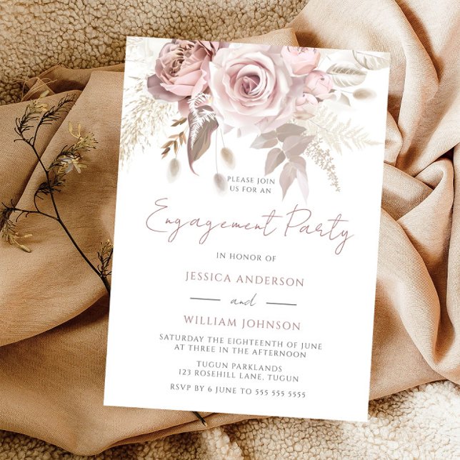 Invitation Dusty Rose Blush & Ivory Floral Engagement Party (Créateur téléchargé)