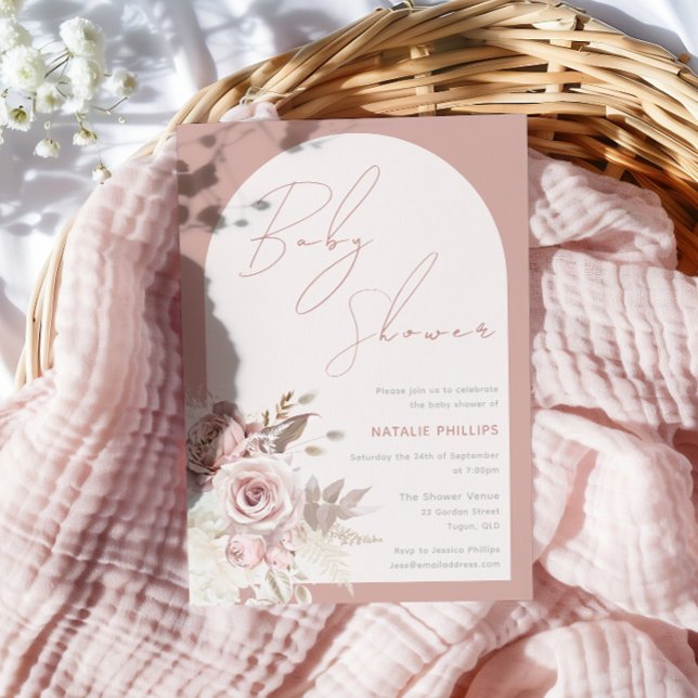 Invitation Dusty Rose Boho Arch Blush Baby shower floral (Créateur téléchargé)