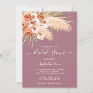 Invitation Dusty Rose Boho Pampas Fête des mariées en herbe