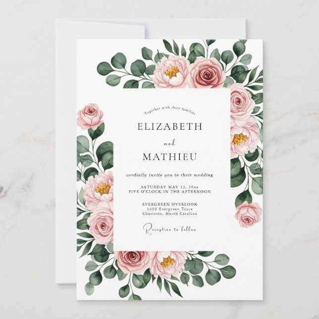 Invitation Dusty Rose Botanical Spring Wedding (Devant)