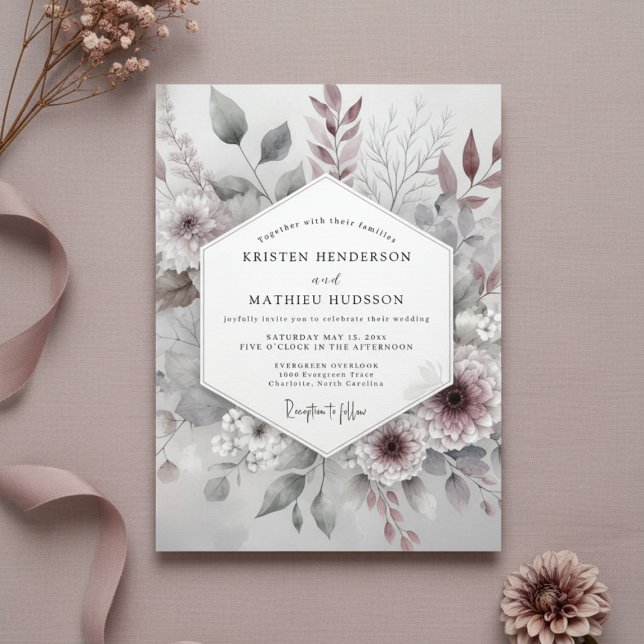Invitation Dusty Rose Botanical Whimsical Wedding (Créateur téléchargé)