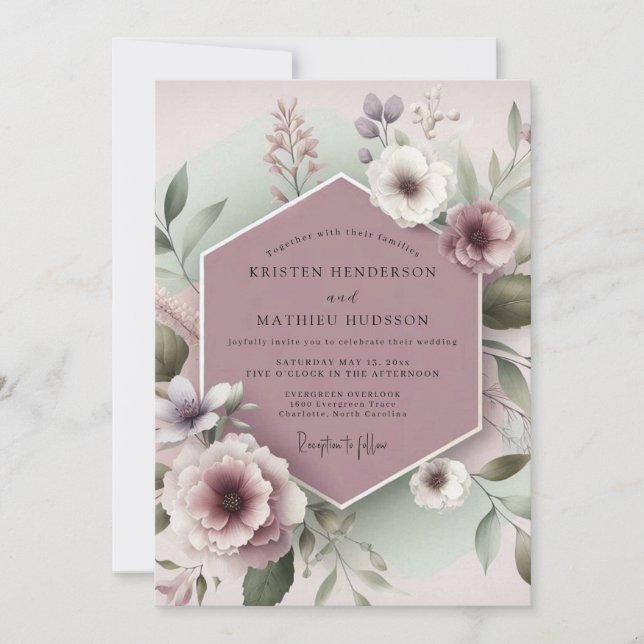 Invitation Dusty Rose Botanical Whimsy Wedding (Devant)