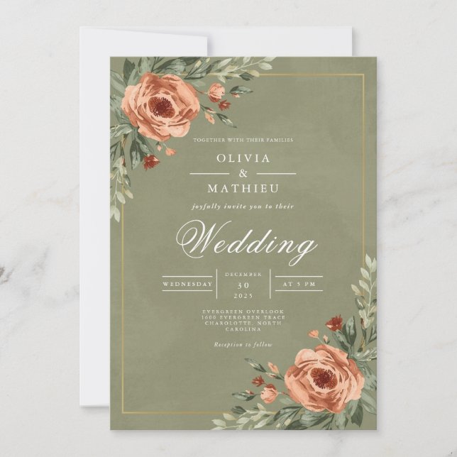 Invitation Dusty Rose Botanique Mariage de cadre (Devant)