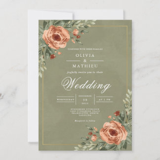 Invitation Dusty Rose Botanique Mariage de cadre