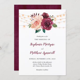 Invitation Dusty Rose Bourgogne Floral String Mariage