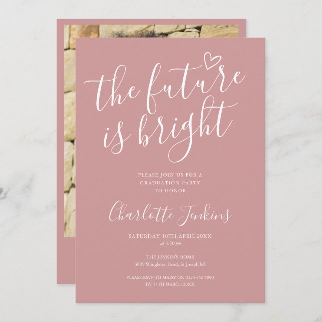 Invitation Dusty Rose brillant Fête de la graduation photo (Devant / Derrière)