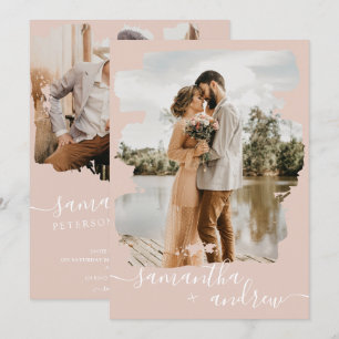 Invitation Dusty rose brosse script 2 photos mariage