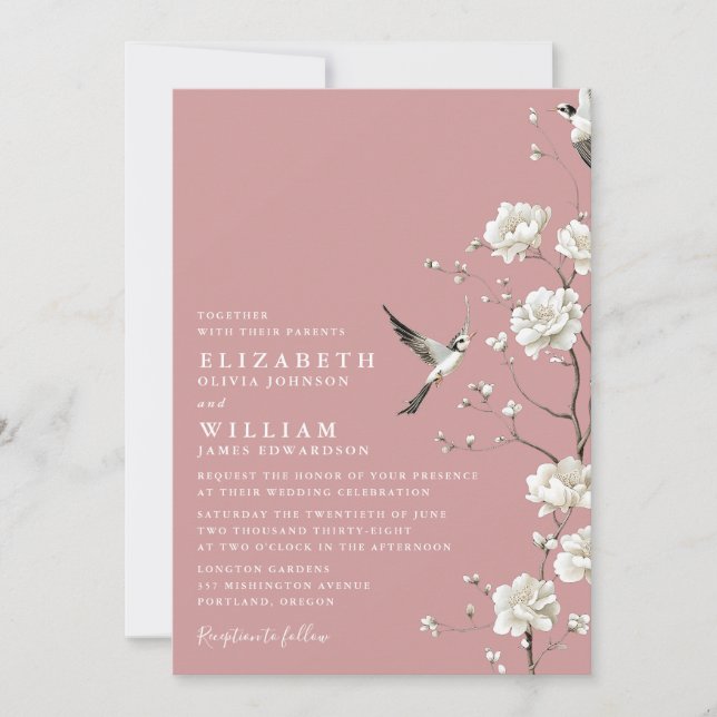 Invitation Dusty Rose Chinoiserie Floral Garden Mariage (Devant)