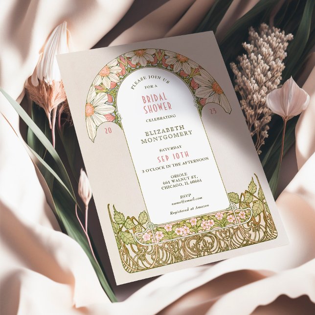 Invitation Dusty Rose Daisy Fête des mariées Art Nouveau (Créateur téléchargé)