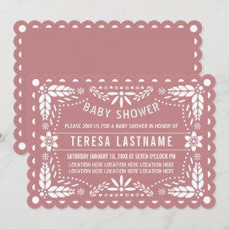 Invitation Dusty rose et blanc papillon picado bébé douche
