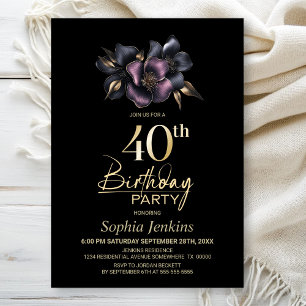 Invitation Dusty rose et gris Floral 40e fête d'anniversaire