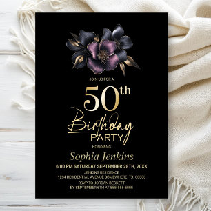 Invitation Dusty rose et gris Floral 50e fête d'anniversaire