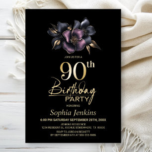 Invitation Dusty rose et gris Floral 90e fête d'anniversaire