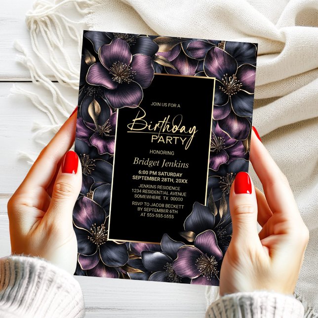 Invitation Dusty rose et gris floral n'importe quel âge fête  (Créateur téléchargé)