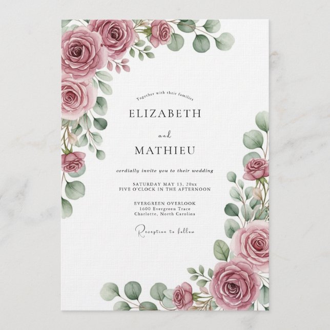 Invitation Dusty Rose Ethereal Flora Wedding (Devant)