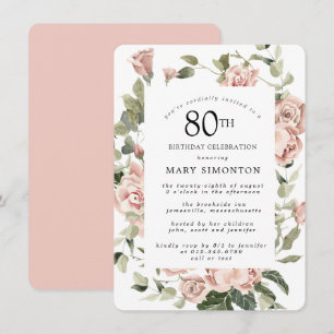 Invitation Dusty Rose Floral 80e fête d'anniversaire