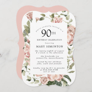 Invitation Dusty Rose Floral 90e fête d'anniversaire