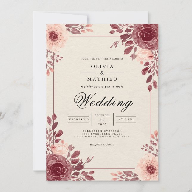 Invitation Dusty Rose Floral Arch Mariage (Devant)
