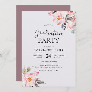 Invitation Dusty Rose Floral Blush Pink Graduation Party