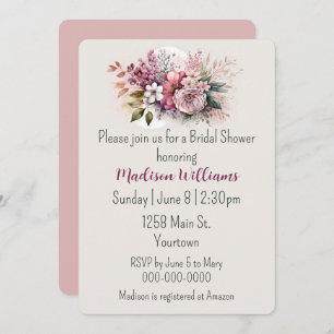 Invitation Dusty Rose Floral Bouquet Fête des mariées