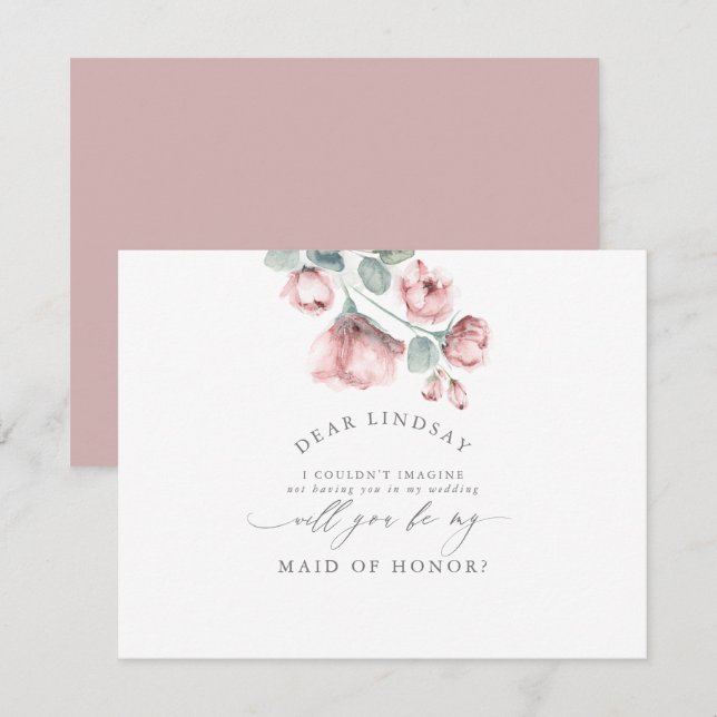 Invitation Dusty Rose Floral Bridesmaid - Maid of Honor (Devant / Derrière)