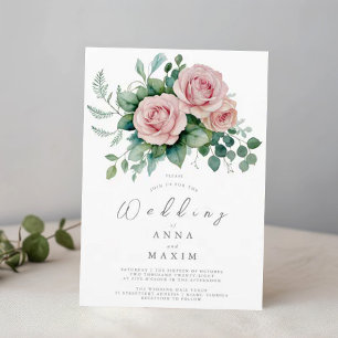 Invitation Dusty Rose Floral Élégant Chic Mariage rose