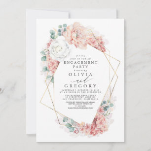 Invitation Dusty Rose Floral Elegant Engagement Party