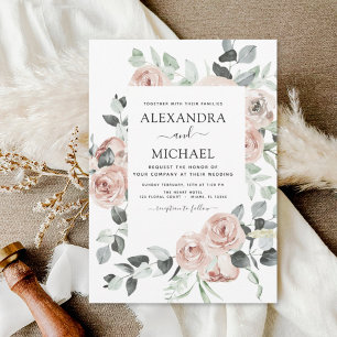 Invitation Dusty rose floral Eucalyptus Mariage Invi