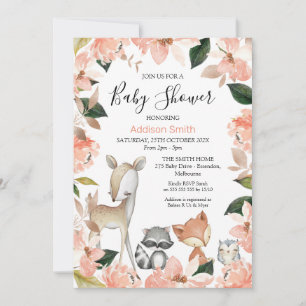 Invitation Dusty Rose Floral Girls Baby shower de bois Invi