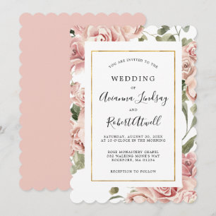 Invitation Dusty Rose Floral Gold Frame Mariage Invitati