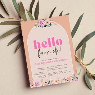 Invitation Dusty Rose floral "hello quatre oh" rét