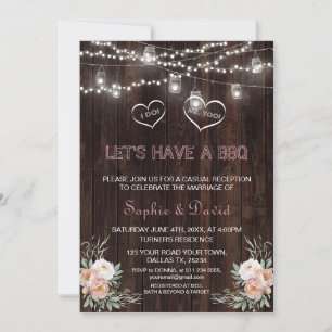 Invitation Dusty Rose Floral Lights Wood I DO BBQ