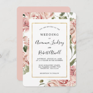 Invitation Dusty Rose Floral Mariage Gold Frame