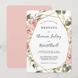 Invitation Dusty Rose Floral Or Mariage géométrique Invi
