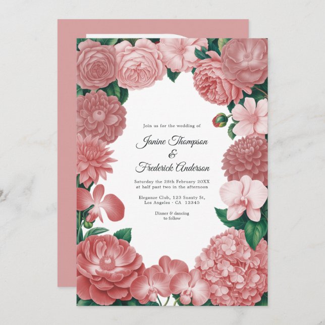 Invitation Dusty Rose Floral Photo and QR Code Wedding (Devant / Derrière)