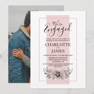 Invitation Dusty Rose Floral Photo Engagement