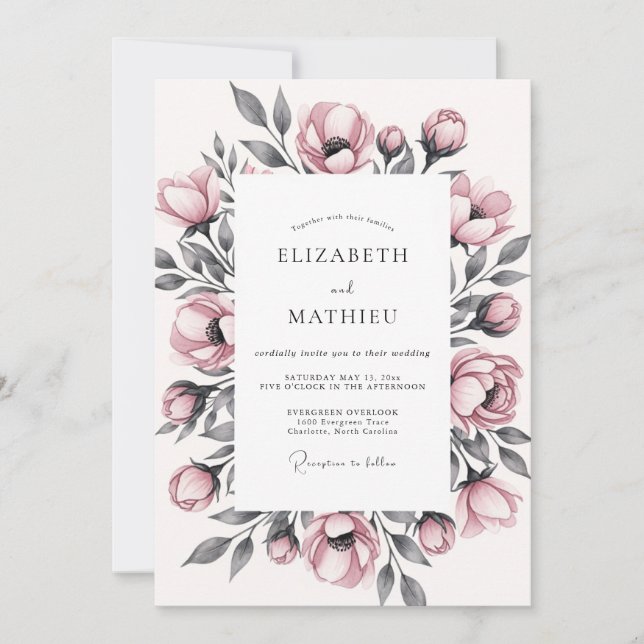 Invitation Dusty Rose Floral Romantic Wedding (Devant)