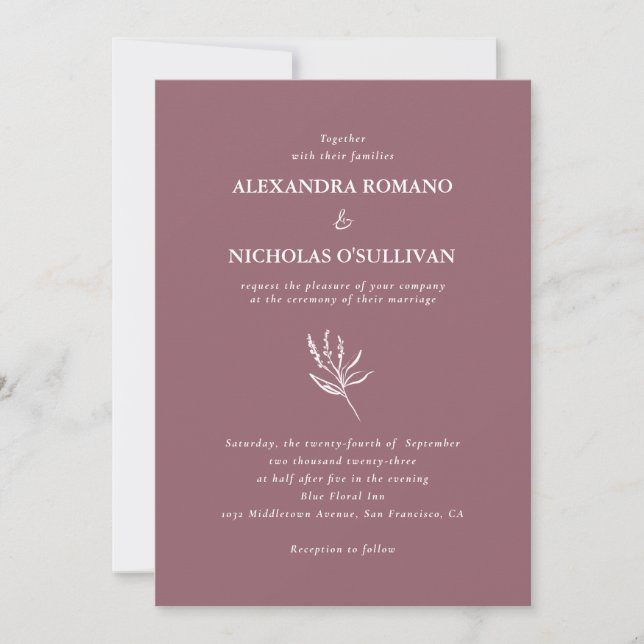 Invitation Dusty Rose Floral Simple Mariage (Devant)