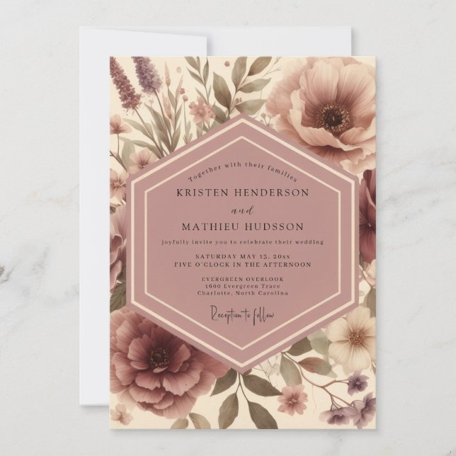 Invitation Dusty Rose Floral Whimsy Wedding (Devant)