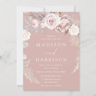 Invitation Dusty Rose Floral Wreath Beau Mariage