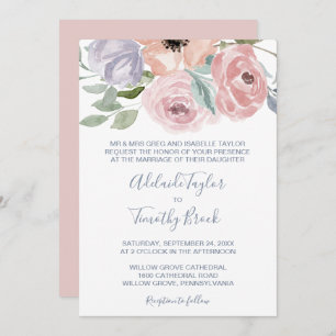 Invitation Dusty Rose Florals Mariage officiel