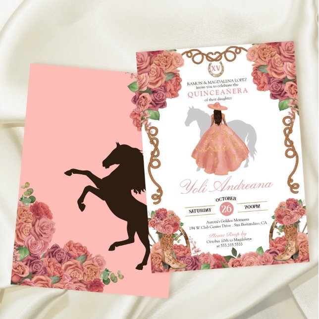 Invitation Dusty Rose Gold Blush Western Charro Quinceañera (Créateur téléchargé)