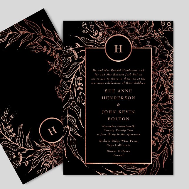 Invitation Dusty Rose Gold Classic Monogram Mariage Wreath (Créateur téléchargé)