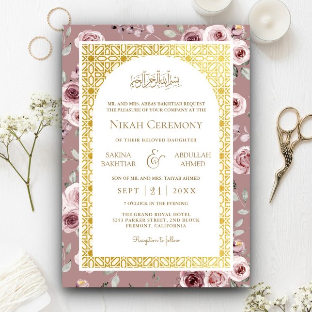 Invitation Dusty Rose Gold Motif islamique musulman Mariage m (Créateur téléchargé)