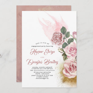 Invitation Dusty Rose & Gold Parties scintillant Floral Engag