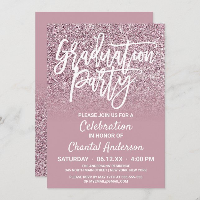 Invitation Dusty Rose Gold Rose Parties scintillant Ombre Gra (Devant / Derrière)