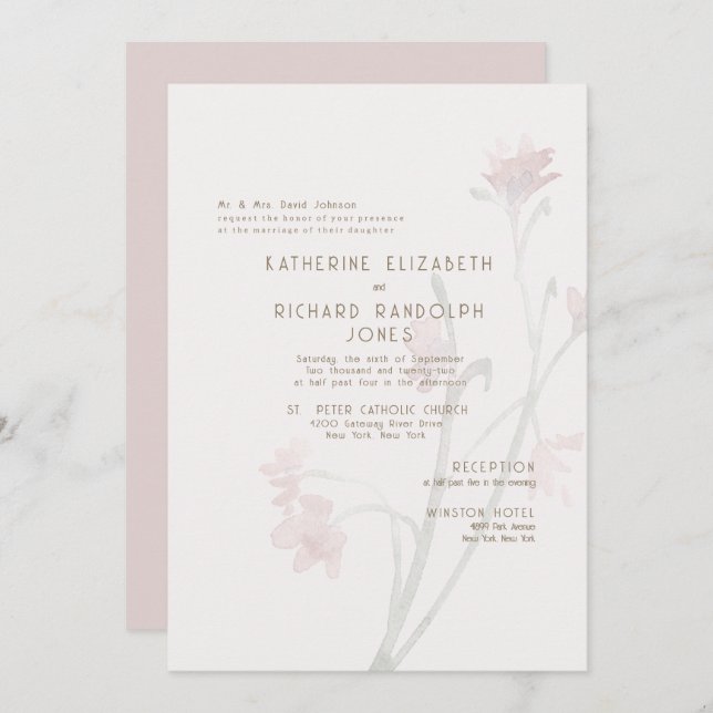 Invitation Dusty Rose Gold Texte 2 Venue Mariage (Devant / Derrière)
